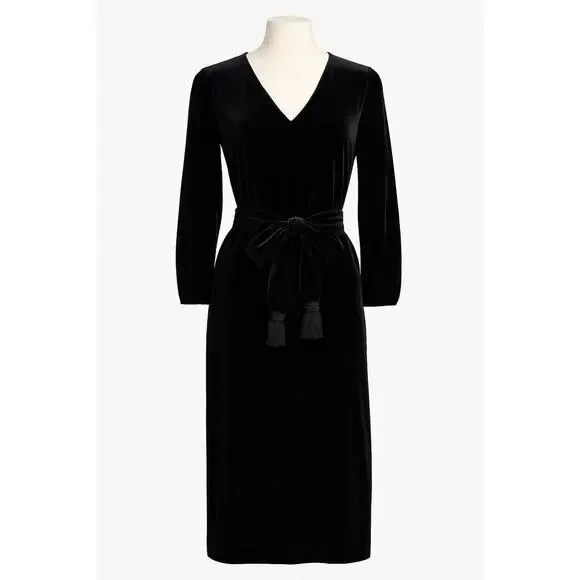 Lauren by Ralph Lauren Velvet Style Midi Little Black Dress Long Sleeve Bow Tie - Picture 2 of 15